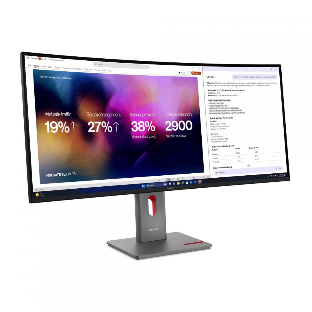 Monitor LenovoThinkVision P40WD-40 Monitor; 39.7"IPS, WUHD (5120x2160), 21:9, Brightness: