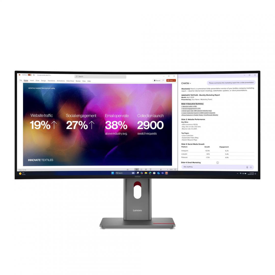 Monitor LenovoThinkVision P40WD-40 Monitor; 39.7"IPS, WUHD (5120x2160), 21:9, Brightness: - imagine 3