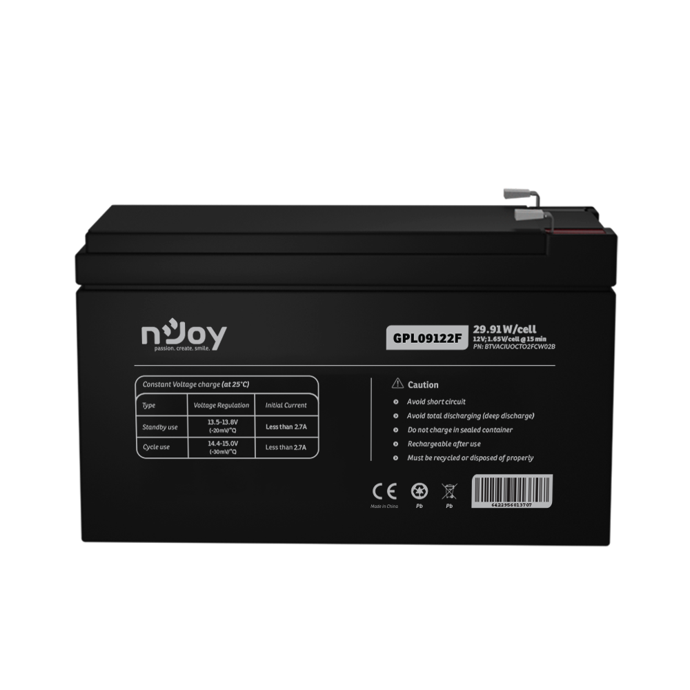Acumulator nJoy GPL09122F 12V 30.55W/cell, Capacitate 30.55W/cell evaluat la 1,65V/cell@15 - imagine 3